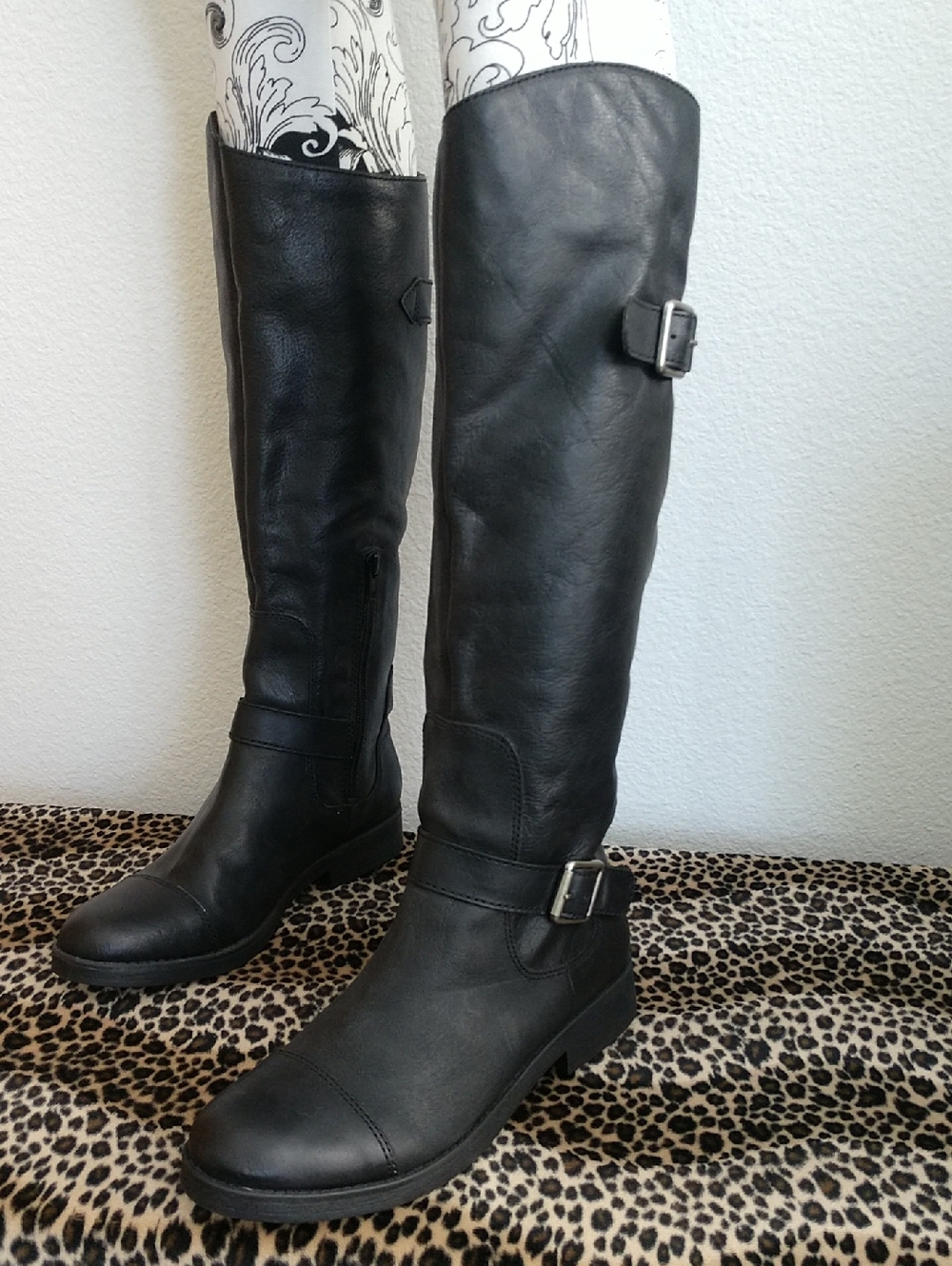 Lucky Brand Women's Black Buckle Riding Boots